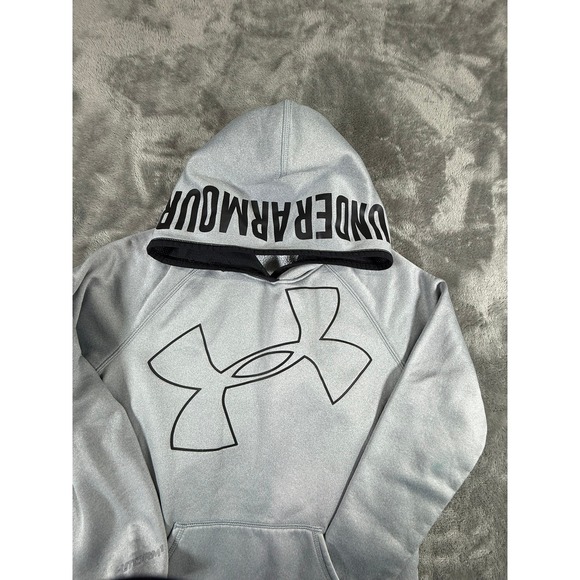 Under Armour Other - Under Armour Gray Hoodie Coldgear Loose Fit Logo Big Logo Boys Youth Medium M